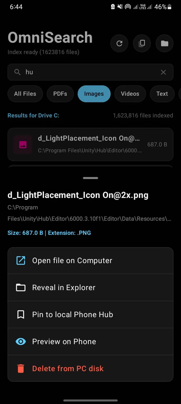 OmniSearch Android 端文件浏览界面，展示手机端的文件管理功能