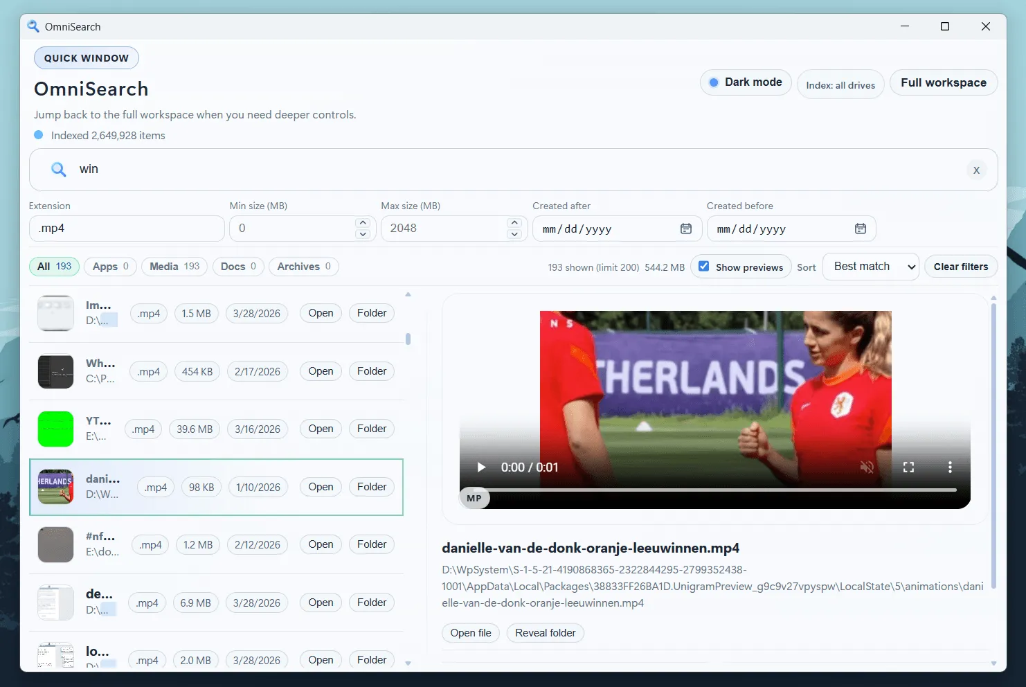 OmniSearch 快速窗口模式紧凑搜索界面